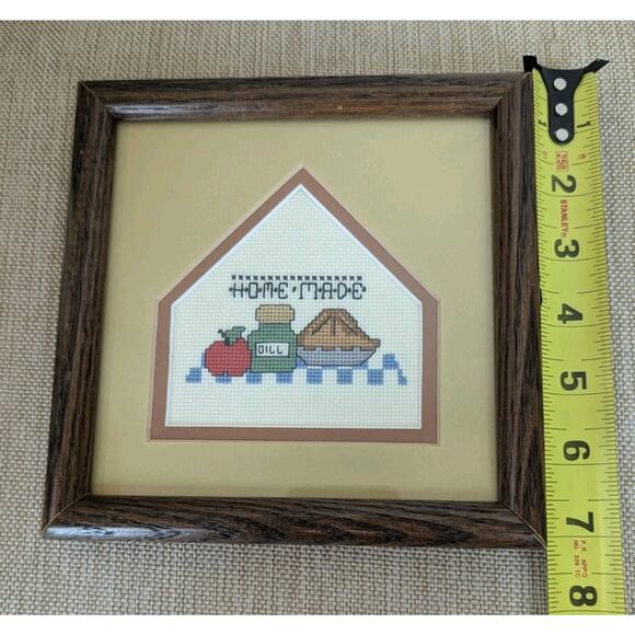 Vintage Handmade Finished Cross Stitch in Frame "Homemade" Kitchen Theme 7" X 7" - Picture 5 of 5